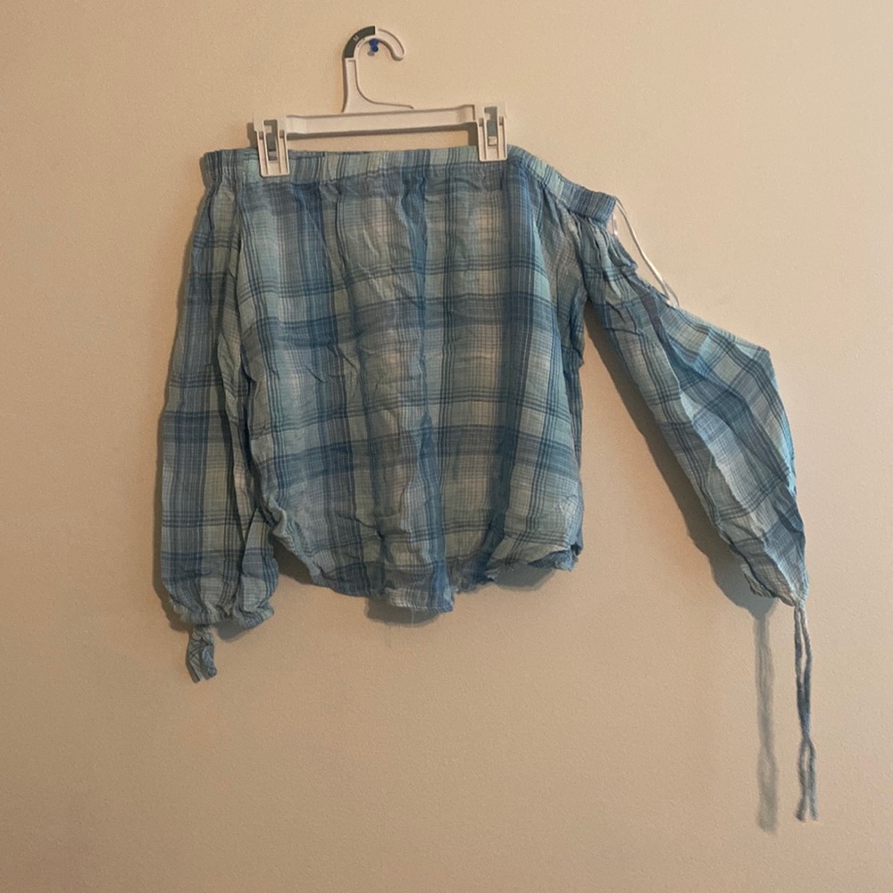 Plaid off the shoulder top